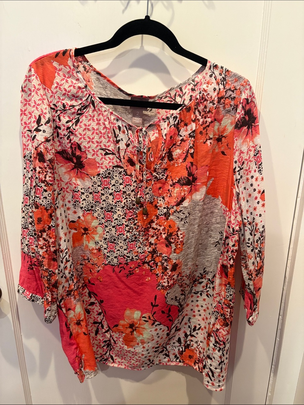 Chico's Vibrant Floral Tie-Front Blouse in Pink & Orange